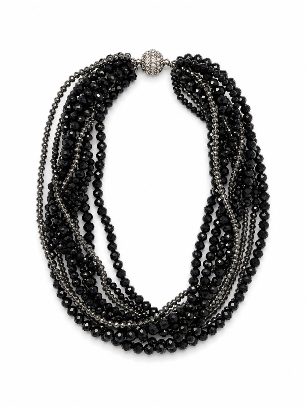Multi-Strand Black Beaded Statement Necklace